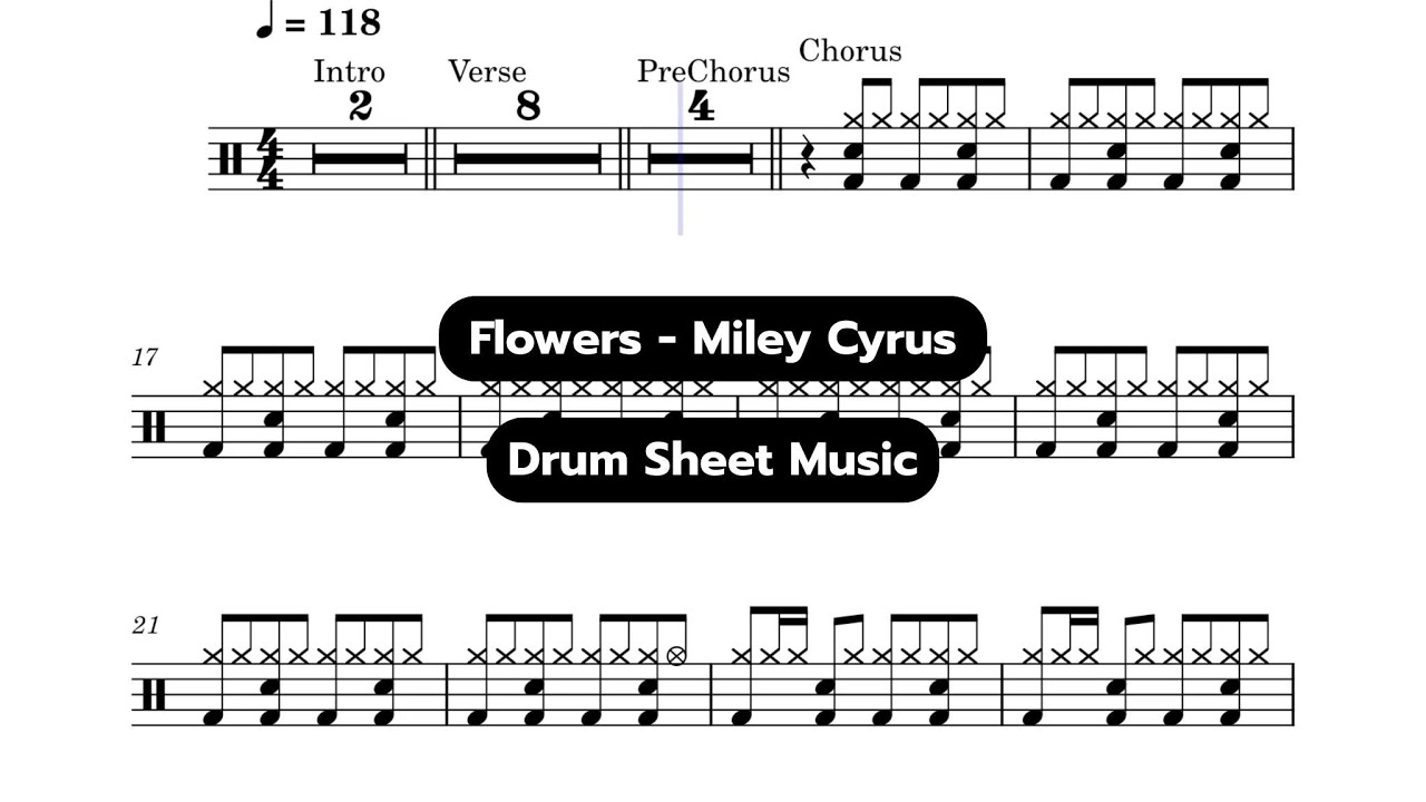 Flowers - Miley Cyrus / Drum Sheet Music #drumsheet #drums