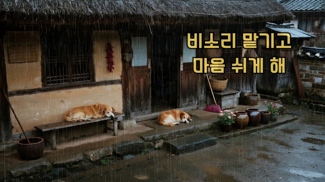 🌼깊어가는 밤, 한옥 마당에 내리는 빗소리와 함께 잠든 강아지 | 고요한 한국 전원의 밤 ASMR