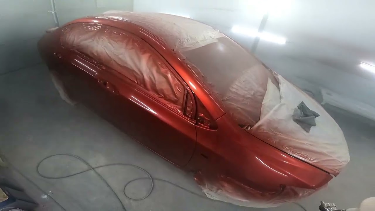 พ่นสีแดงแก้ว honda city ep-4 clear coat..cromax 1200s act std พ่นแล็คเกอร์