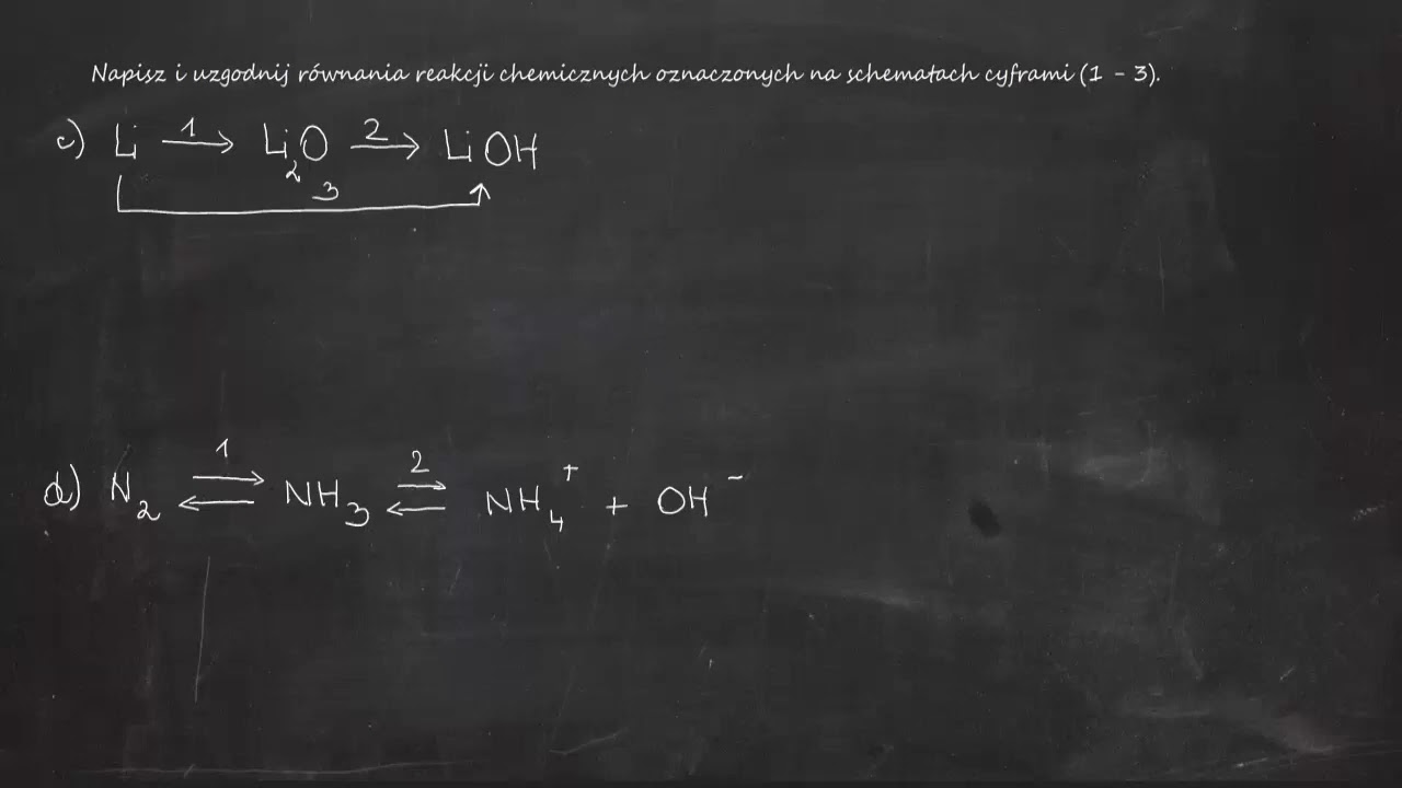 Napisz i uzgodnij równania reakcji chemicznych oznaczonych na schematach cyframi (1 - 3). Li→Li2O