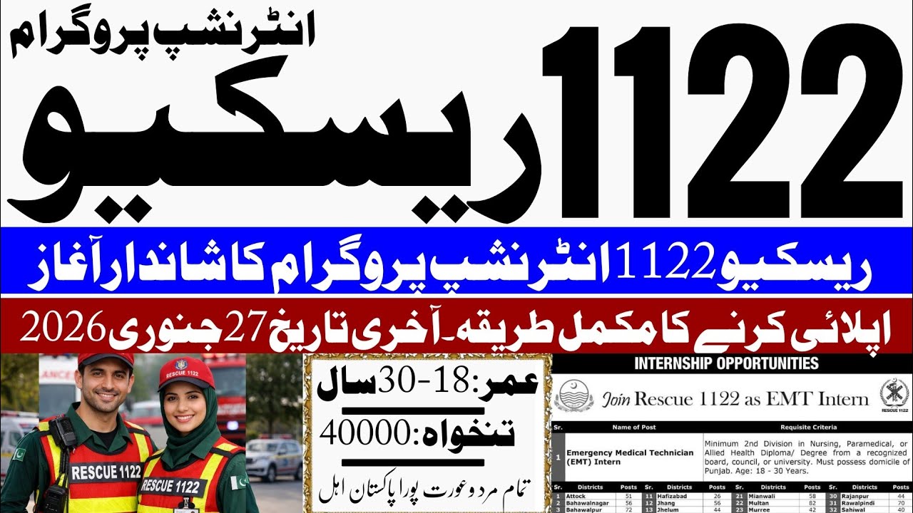 Rescue 1122 EMT Internship 2026 😱 | Rs 40,000 Stipend | Apply Online Before Last Date
