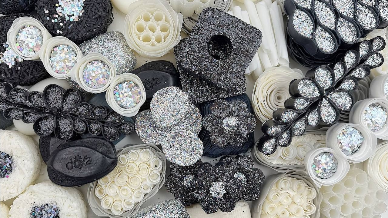 ASMR І Only White & Black color ★ASMR SOAP★Crushing soap★Cutting soap cubes★FOAM&GLITTER&STARCH★