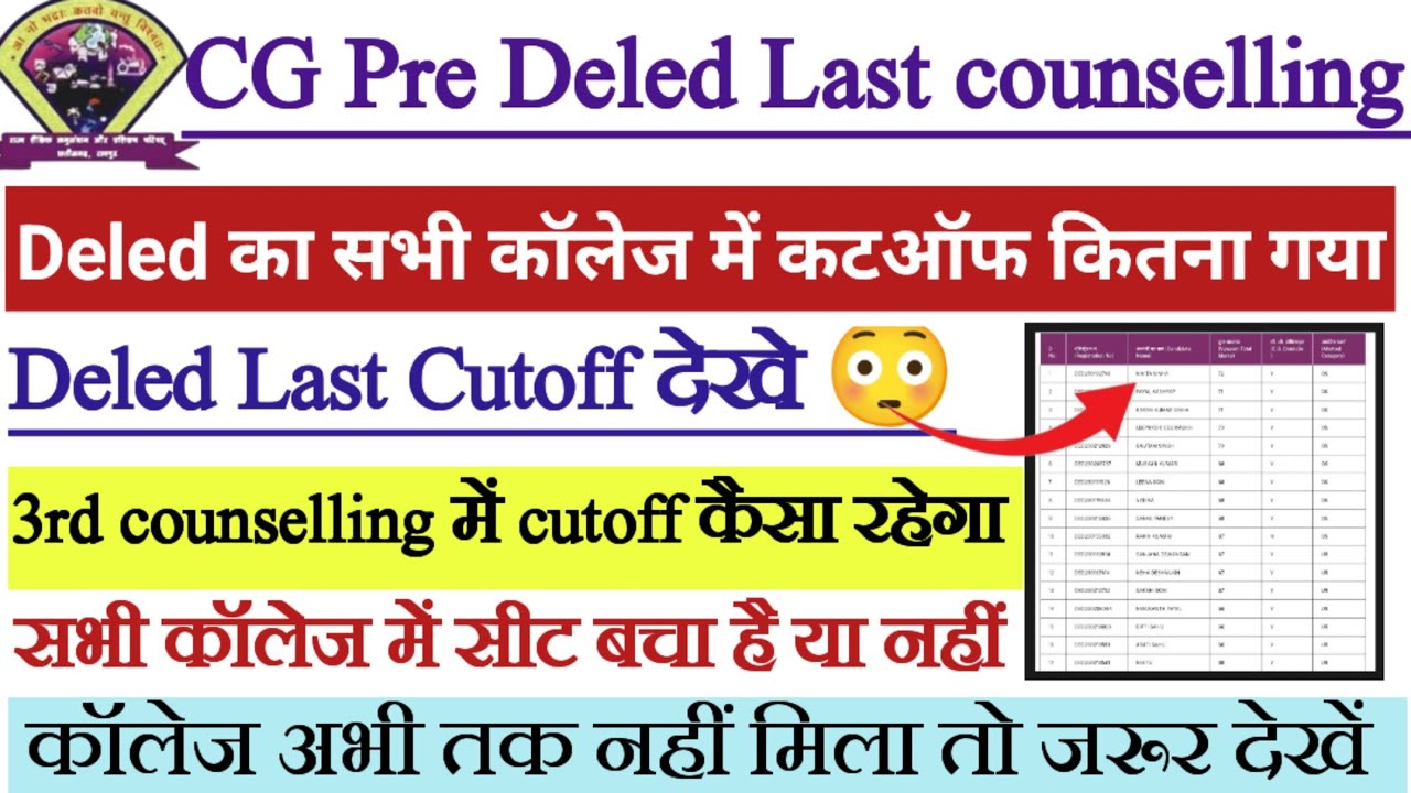 CG Pre Deled 6th Merit List Cutoff 2025 || Deled ka third counselling kab se start hoga 2025