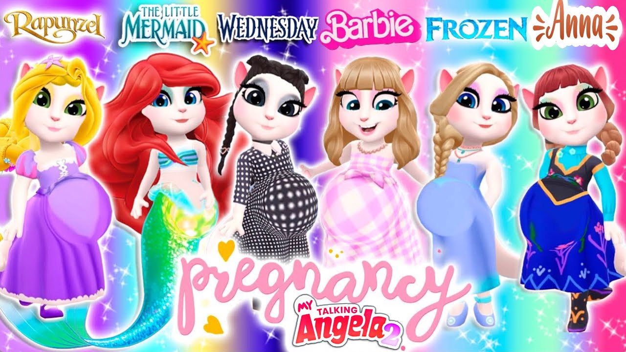 My Talking Angela'm 2 😻 || Pregnancy | Anna vs Elsa vs Rapunzel vs Barbie vs Ariel vs Wednesday ||