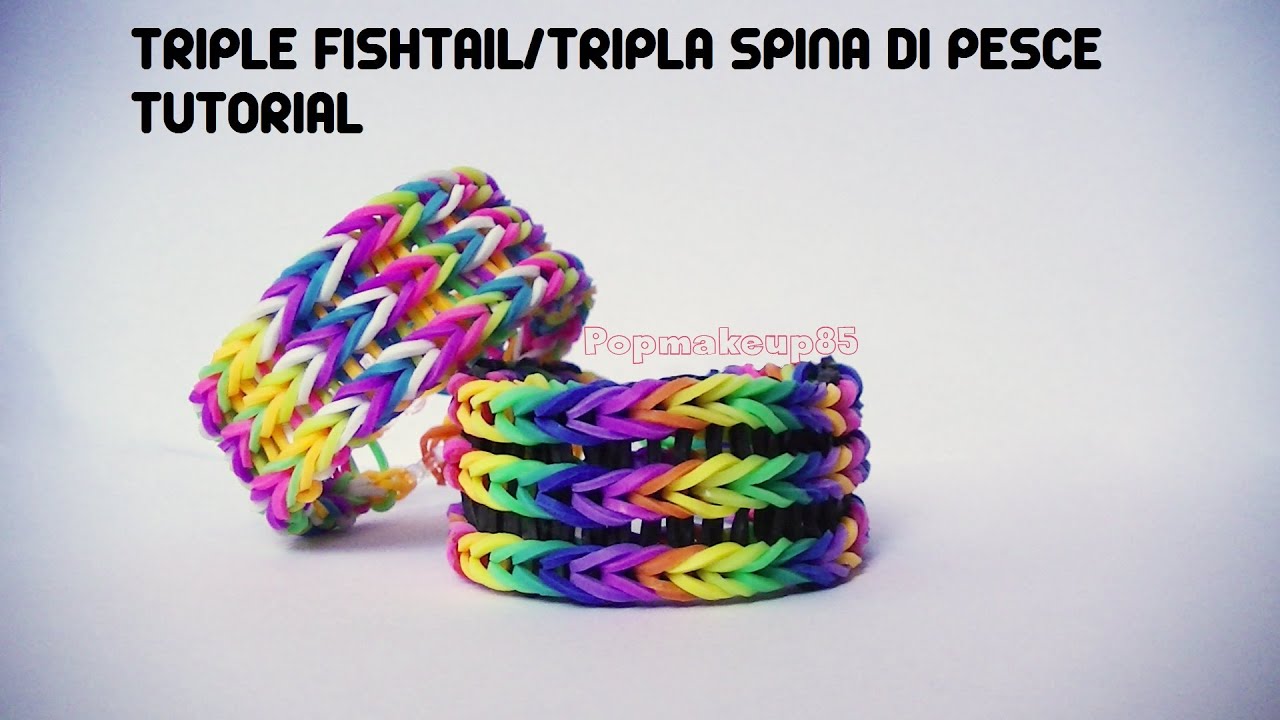 Come fare il Rainbow loom bands TRIPLA SPINA DI PESCE CON LA TRAMA SOTTO - tutorial ita dettagliato-