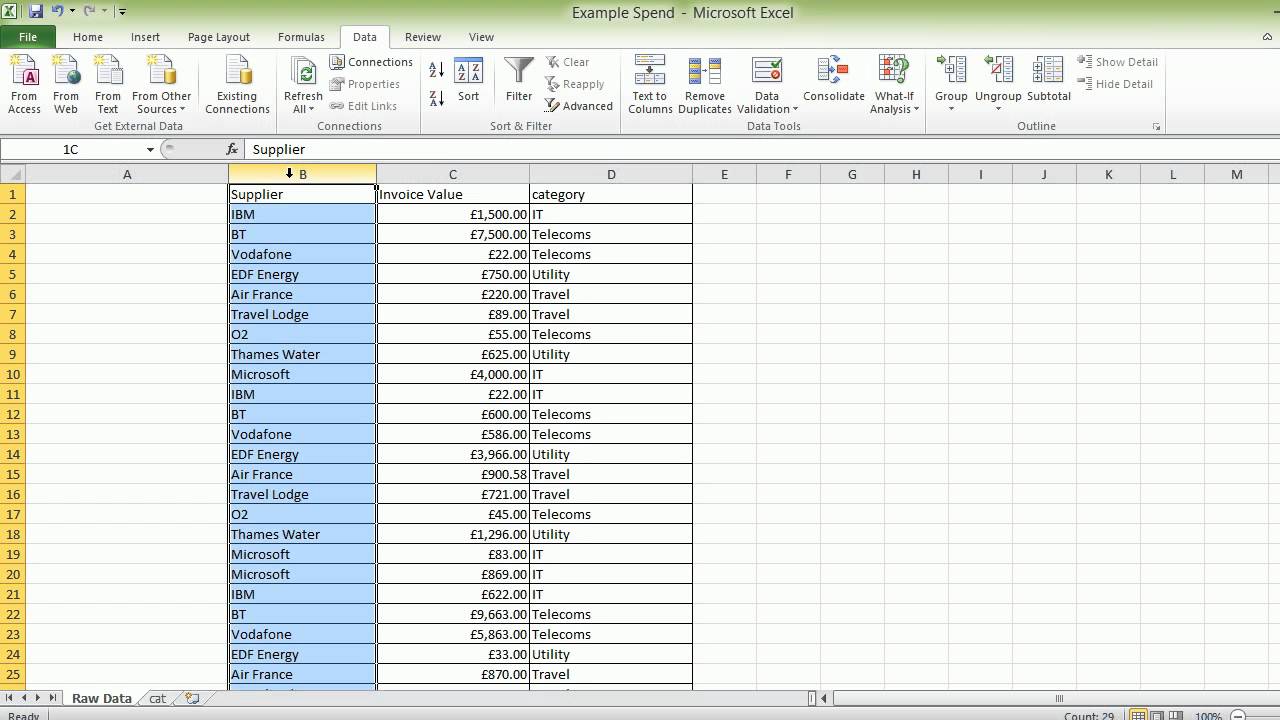 Spend Analysis, Excel Vlookups and Pivot tables
