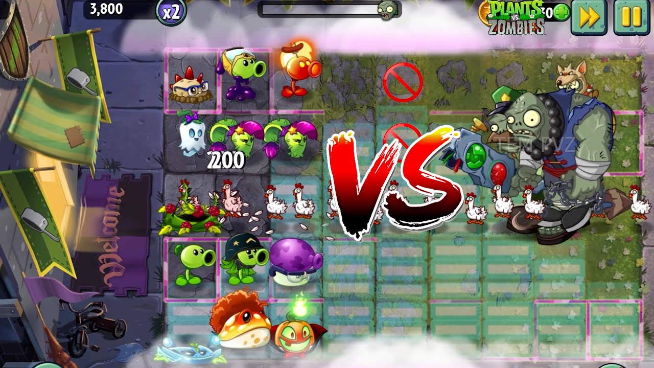 PvZ 2 - Random Plants Team VS Chicken & Gargantuar Zombie - which side will win ? #pvzgameplay