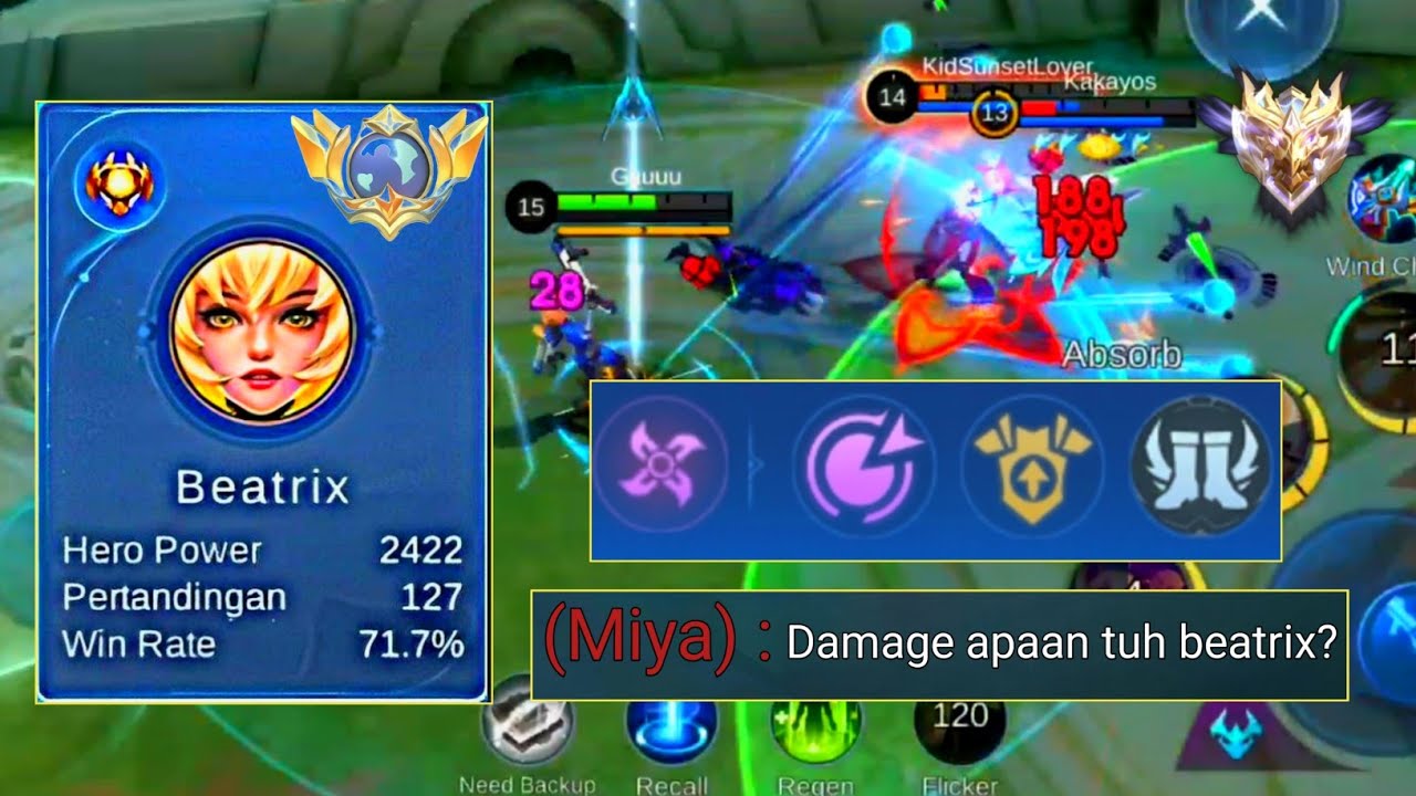 KASIH PAHAM TOP GLOBAL MIYA! BEATRIX PREMAN GOLDLANE SESUNGGUHNYA! MOBILE LEGEND INDONESIA