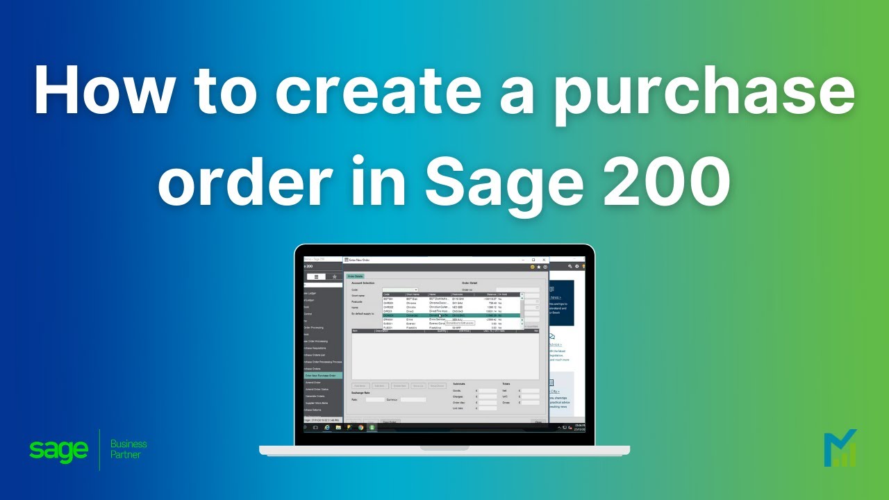 Create a Purchase Order in Sage 200: Step by Step Tutorial