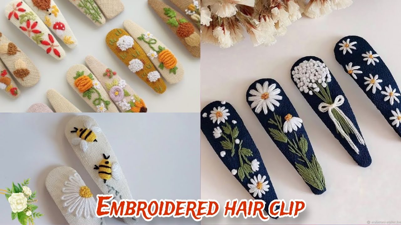 How to make Embroidery hair clips || diy embroidered hair clip tutorials