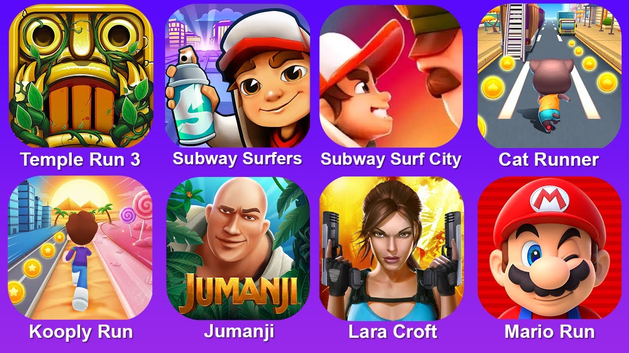 Temple Run 3,Subway Surf,Subway Surf City,Cat Runner,Kooply Run,Jumanji,Tomb Raider,Super Mario Run
