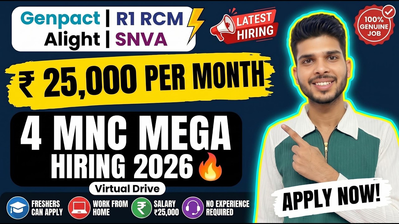 4 MNC Mega Hiring 2026 🔥 Genpact + R1 RCM + Alight + SNVA | Work From Home Jobs