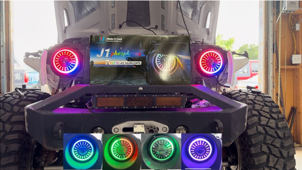 Mictuning J1 RGB+IC 7″ Anti-glare LED Headlights, Multi-color Chasing