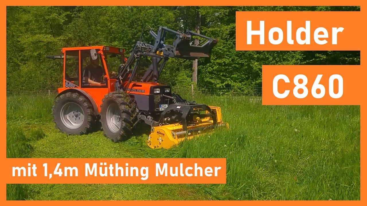 Obstbäume ausmulchen mit Holder C860 und 1,4m Müthing Mulcher
