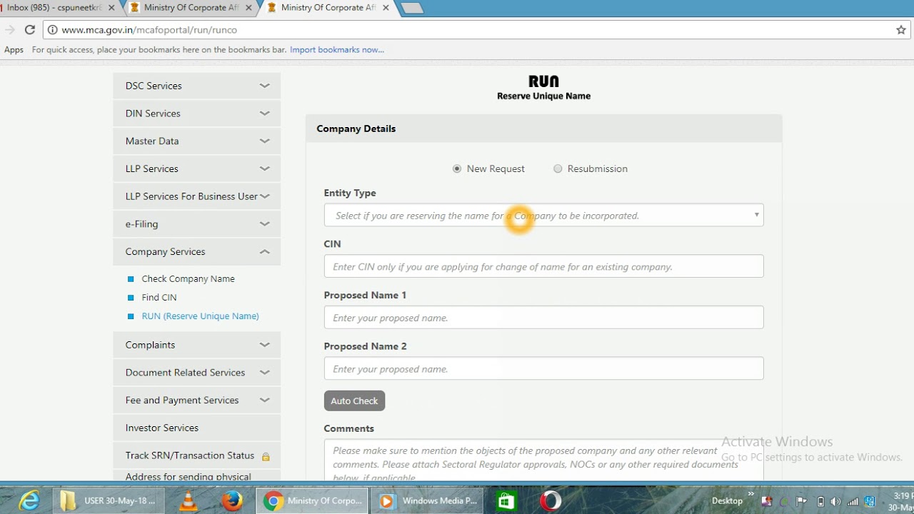 RUN service by MCA (Reserve Unique  Name) CS Puneet Kashyap