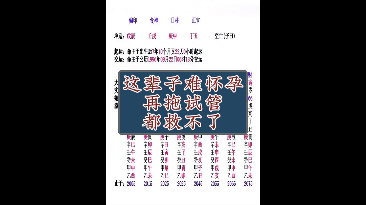 子女宫空逢冲别乱等，这种八字，越等越难怀孕，甚至终身无子！
