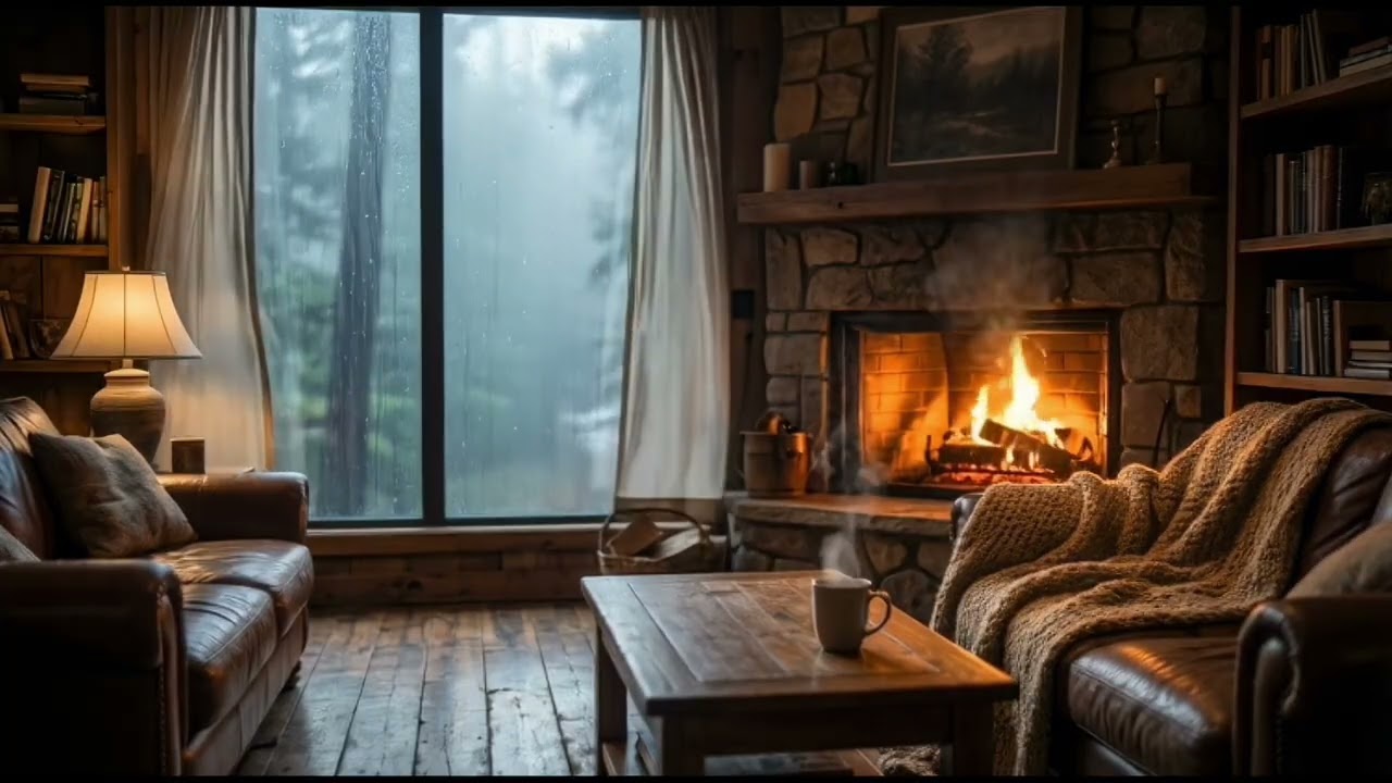 Safe & Cozy Cabin Rain with Crackling Fire 🔥 Fall Asleep Fast | ASMR Sleep Ambience