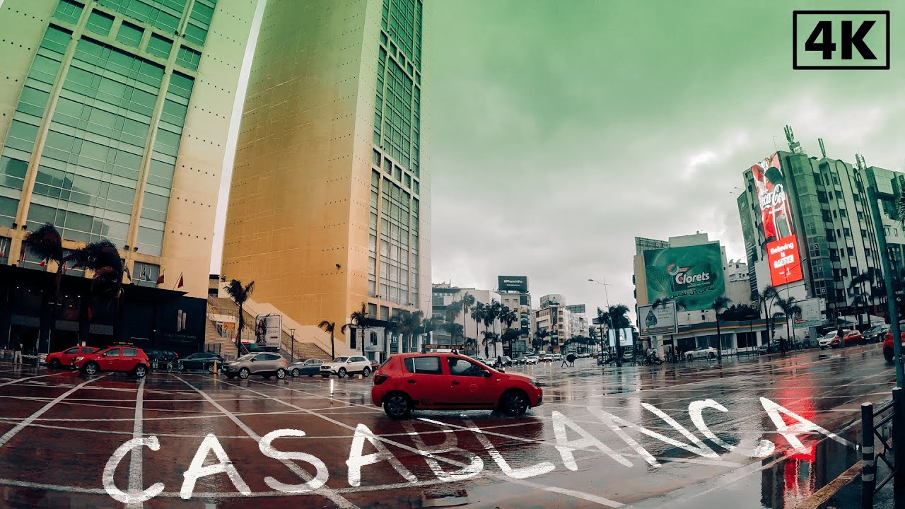 Walking in The Rain, CasaBlanca (4k ASMR) , Rain and City Sounds