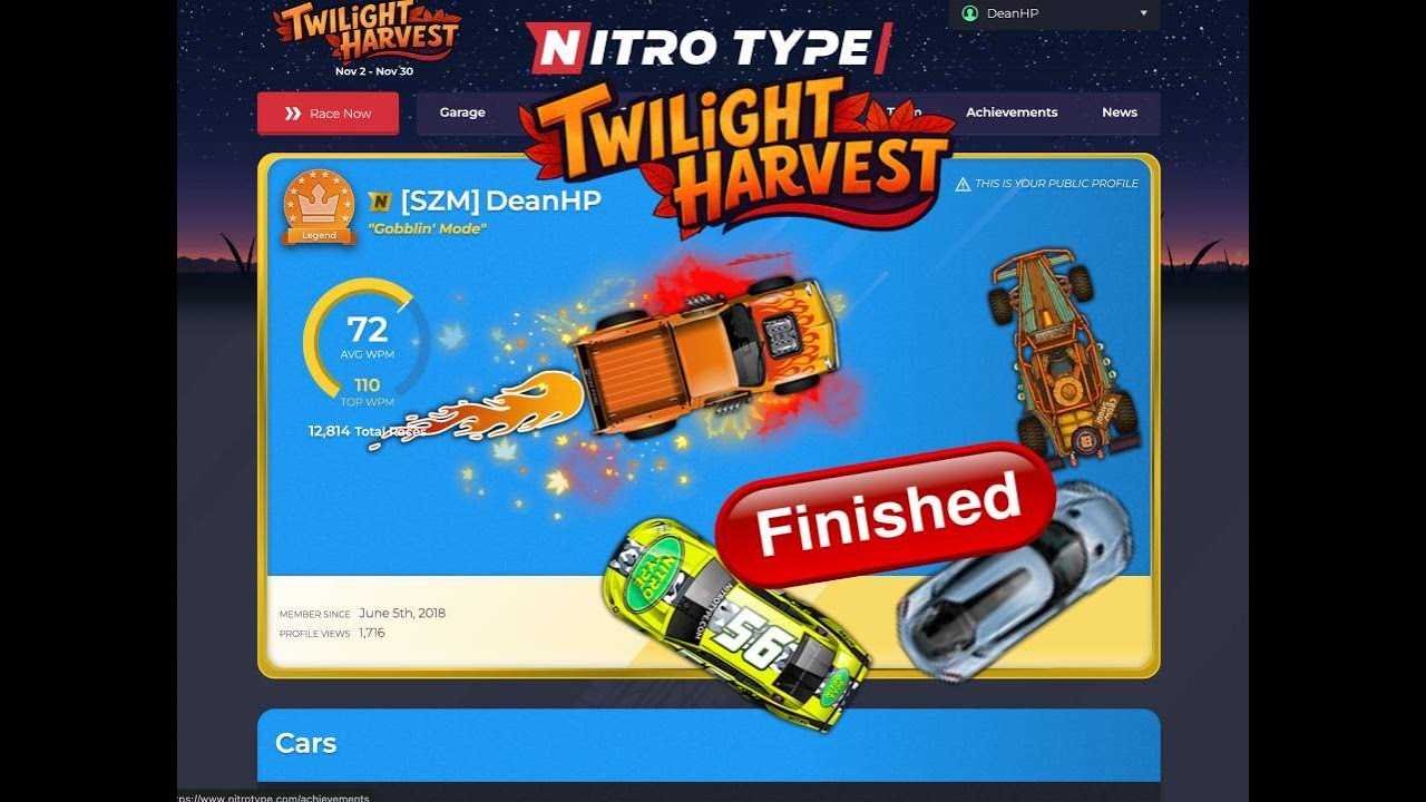 Finished the New NITRO TYPE SEASON! It took 5 hours of track time! How many races? 150 subs=giveaway
