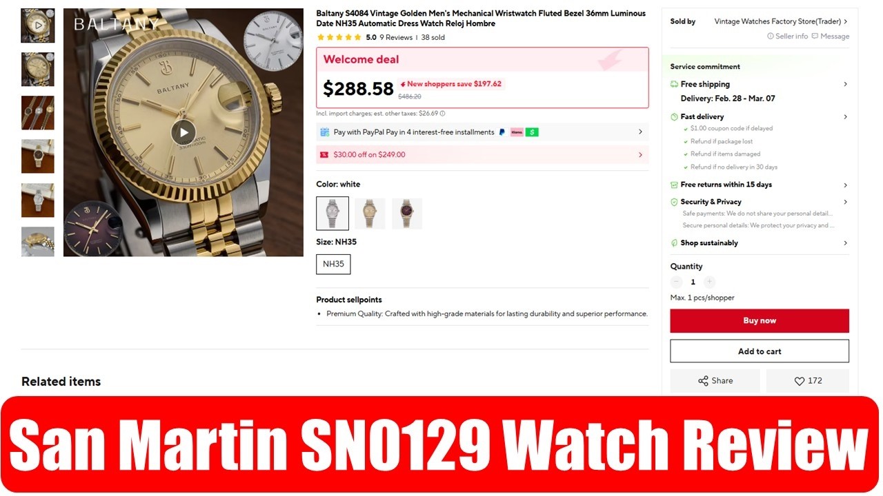 Обзор часов San Martin SN0129 с AliExpress | Более 371 экземпляра продано на AliExpress