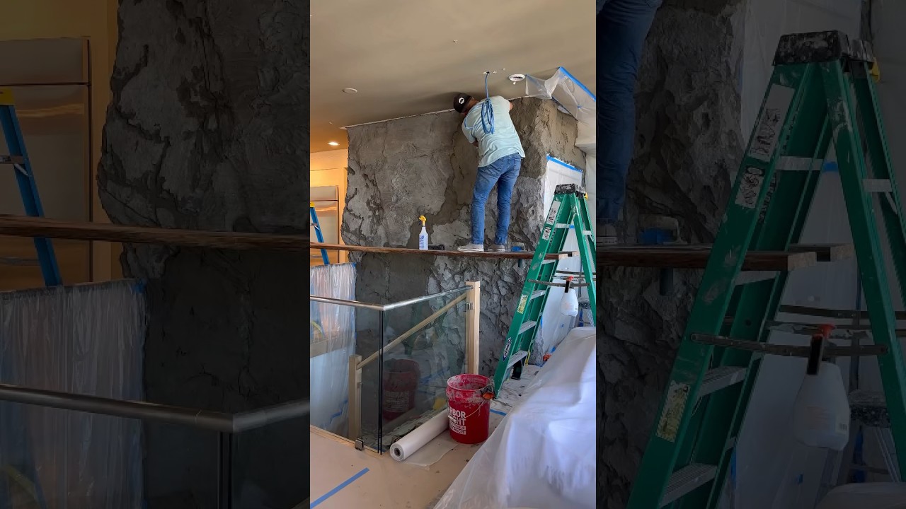 Rock wall installation Day 2 #homerenovation #rockwall