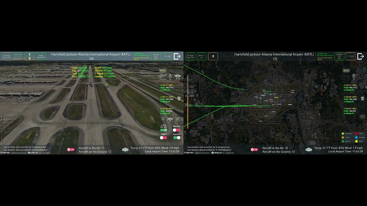 Airport Live Traffic Viewer: Takeoffs and landings in @hartsfield-jacksonatlantaplane
