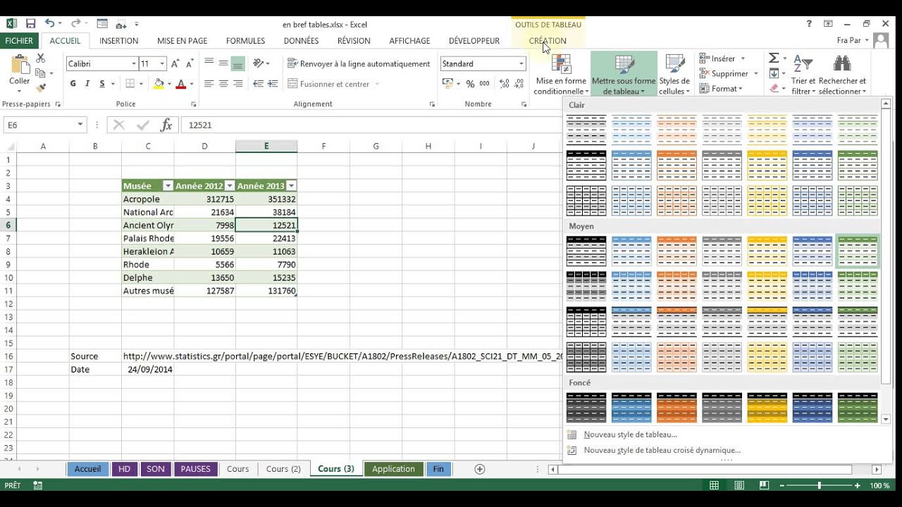 Excel mettre sous forme de tableaux... en bref