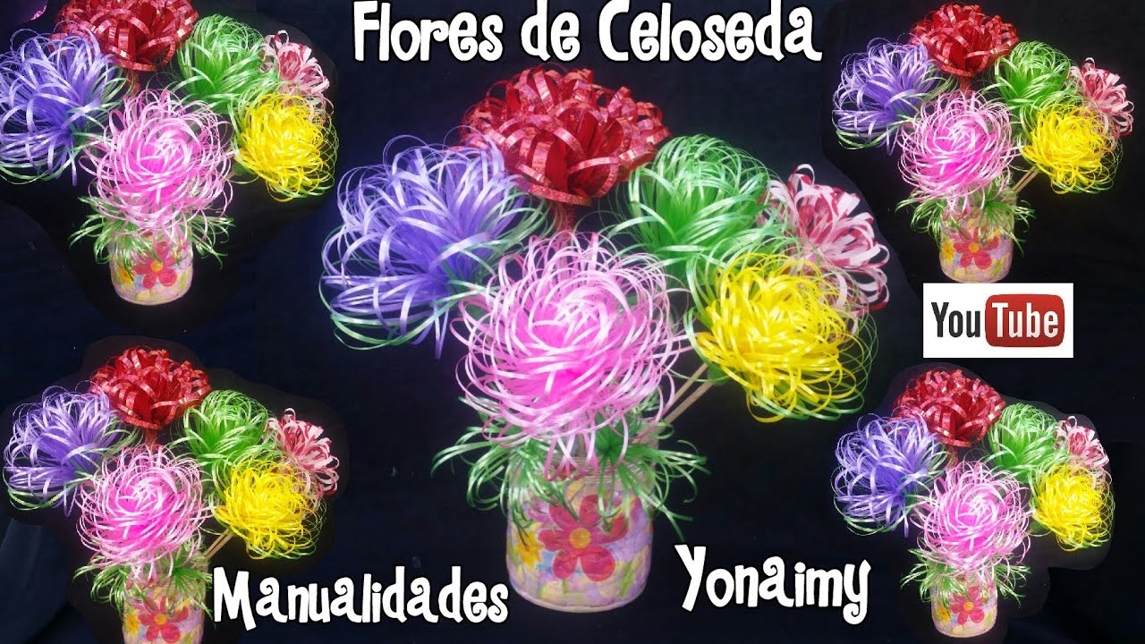 FLORES HECHAS CON CELOSEDA.- PLASTIC RIBBON FLOWERS.