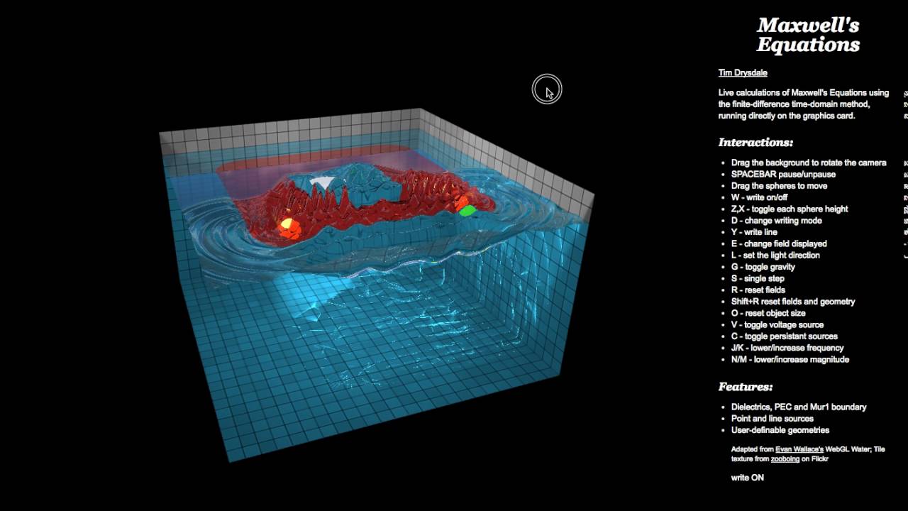 Maxwell's equations simulated live on GPU via WebGL