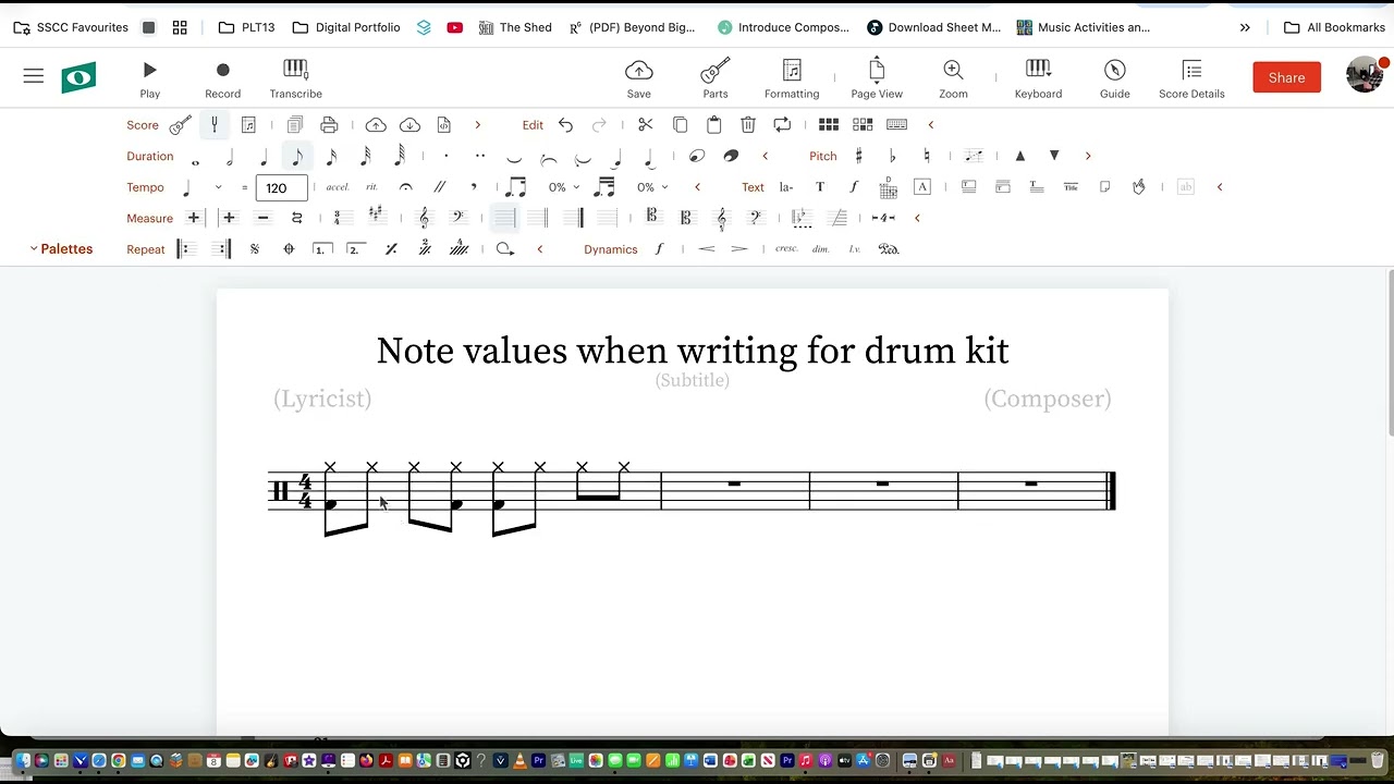 Placing Drum Beats in the bar in Noteflight