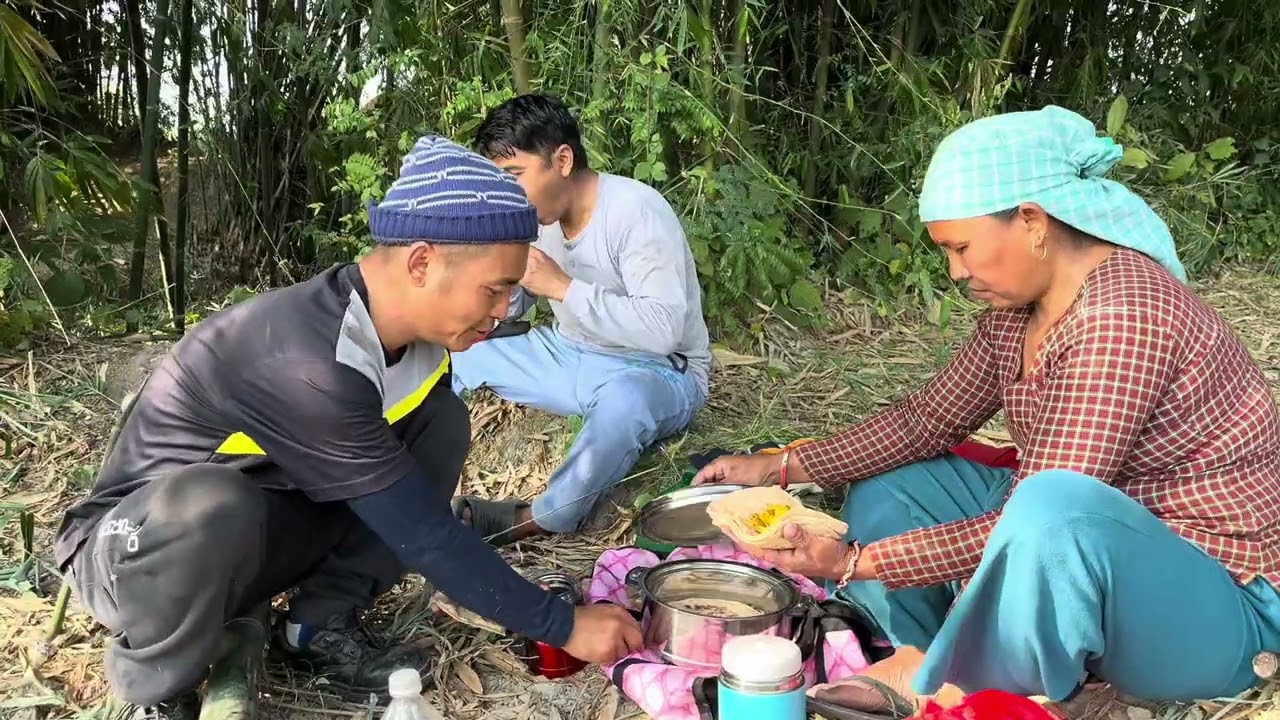 मोडाको लागि बाँस काट्दै 