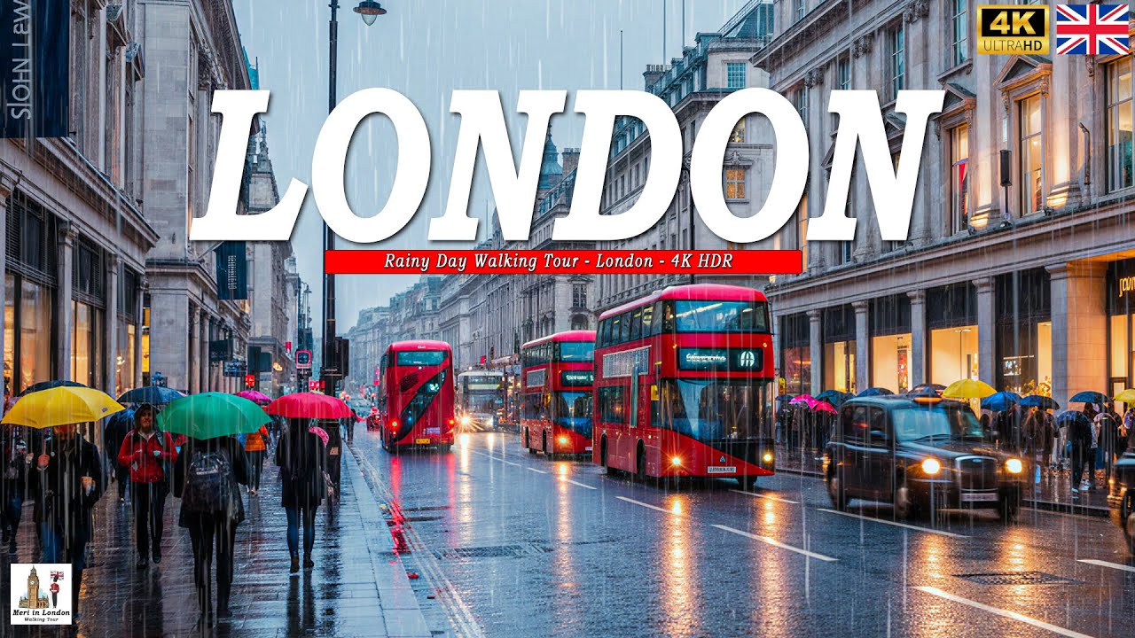 London City Centre Rainy Walk | Rain Soaked Streets of West End | 4K Walking Tour