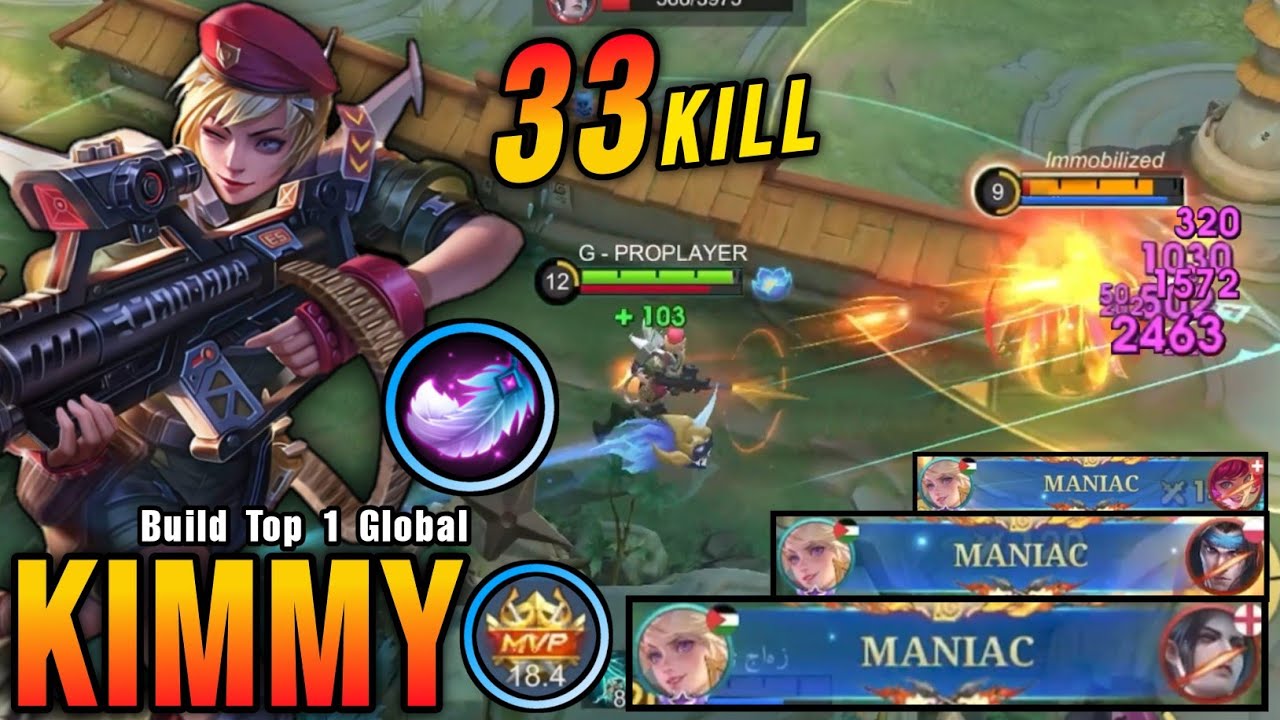 33 Kills + 3x MANIAC!! Kimmy Monster Gold Laner (NEW BUILD) - Build Top 1 Global Kimmy ~ MLBB