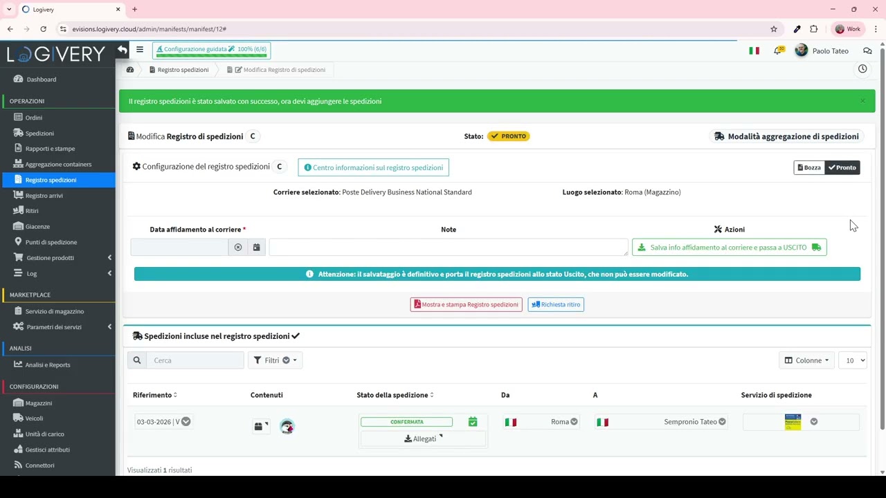 Creare un registro spedizioni (Manifest / Bordereau) con Logivery | Gestione spedizioni e corrieri