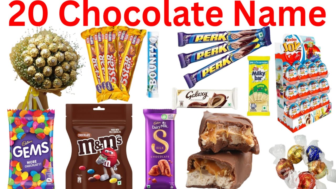 20 Chocolate Name In English And Hindi| Learn Chocolate Name For Kids With Pictures | चॉकलेट के नाम 