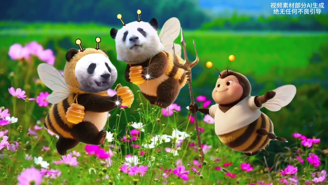 《花花小剧场》 嗡嗡嗡，今天是勤劳的小蜜蜂·花叶哦🤣#来这里吸熊猫 #大熊猫和花 #大熊猫和花和叶 #熊猫花花 #国宝熊猫
