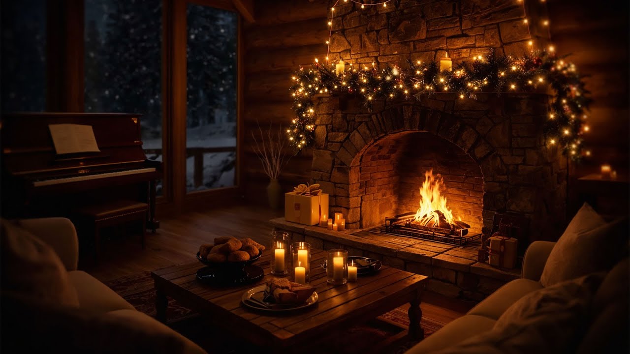 Cozy Fireplace with Crackling Fire Sounds & Soft Piano | Relax • Sleep • Study
