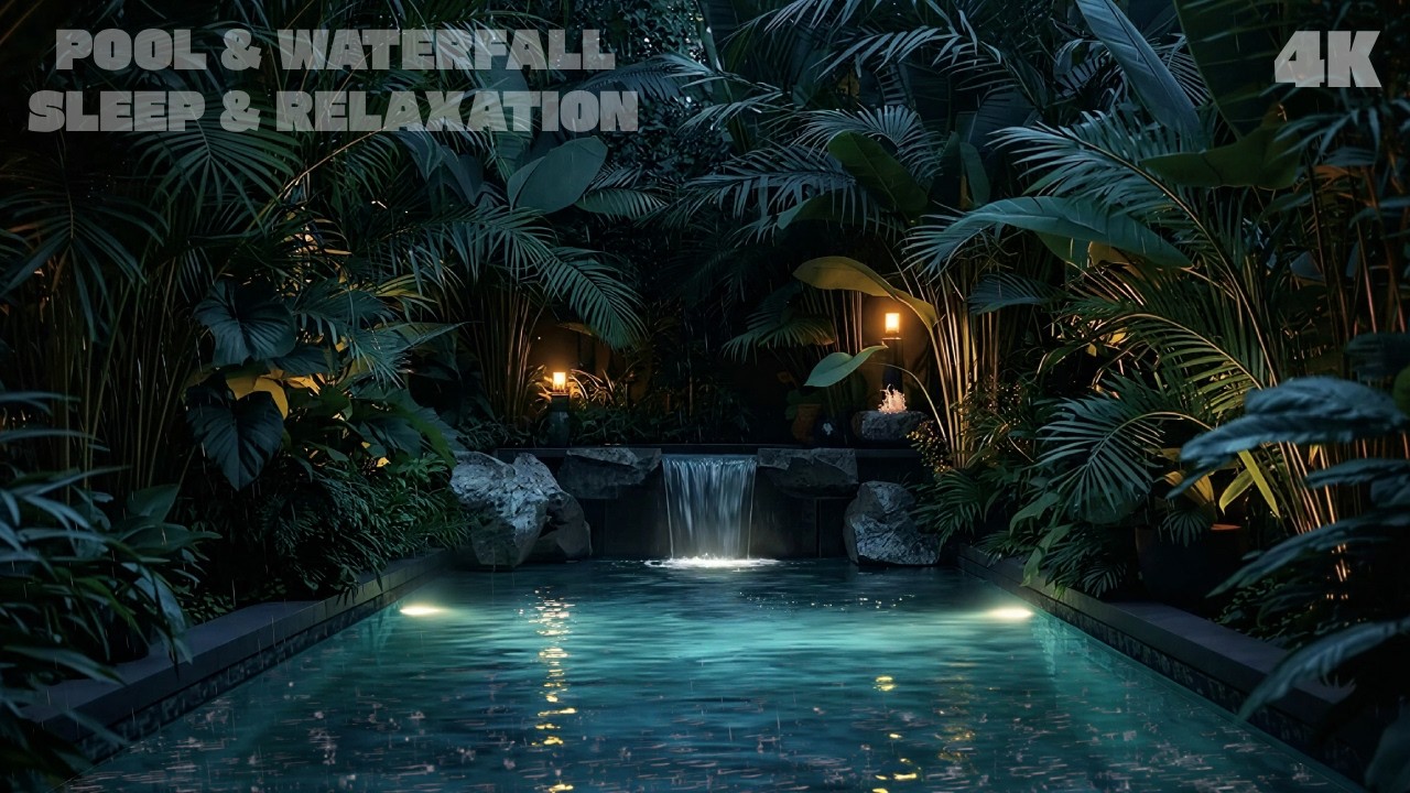 Tropical Pool Escape | Waterfall & Rain Sounds | ASMR to Treat Insomnia & Stress | 4K
