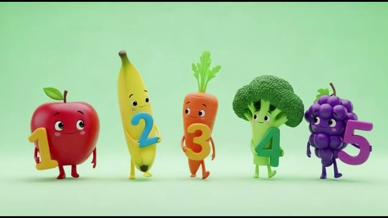 Dancing Fruits & Veggies 🍎🥕 Count 1 to 5 in English 🔢 | Kids Short
