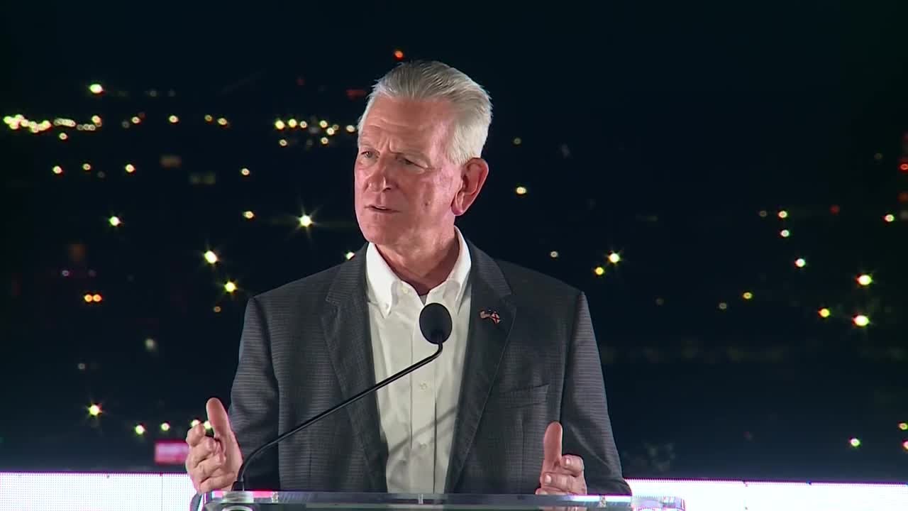 Sen. Tommy Tuberville speaks after winning Alabama GOP primary for governor