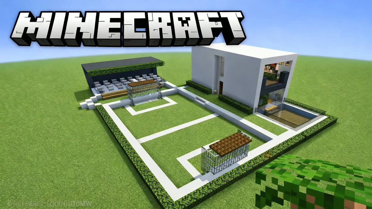 Modern House with Football Field & Swimming Pool | Minecraft