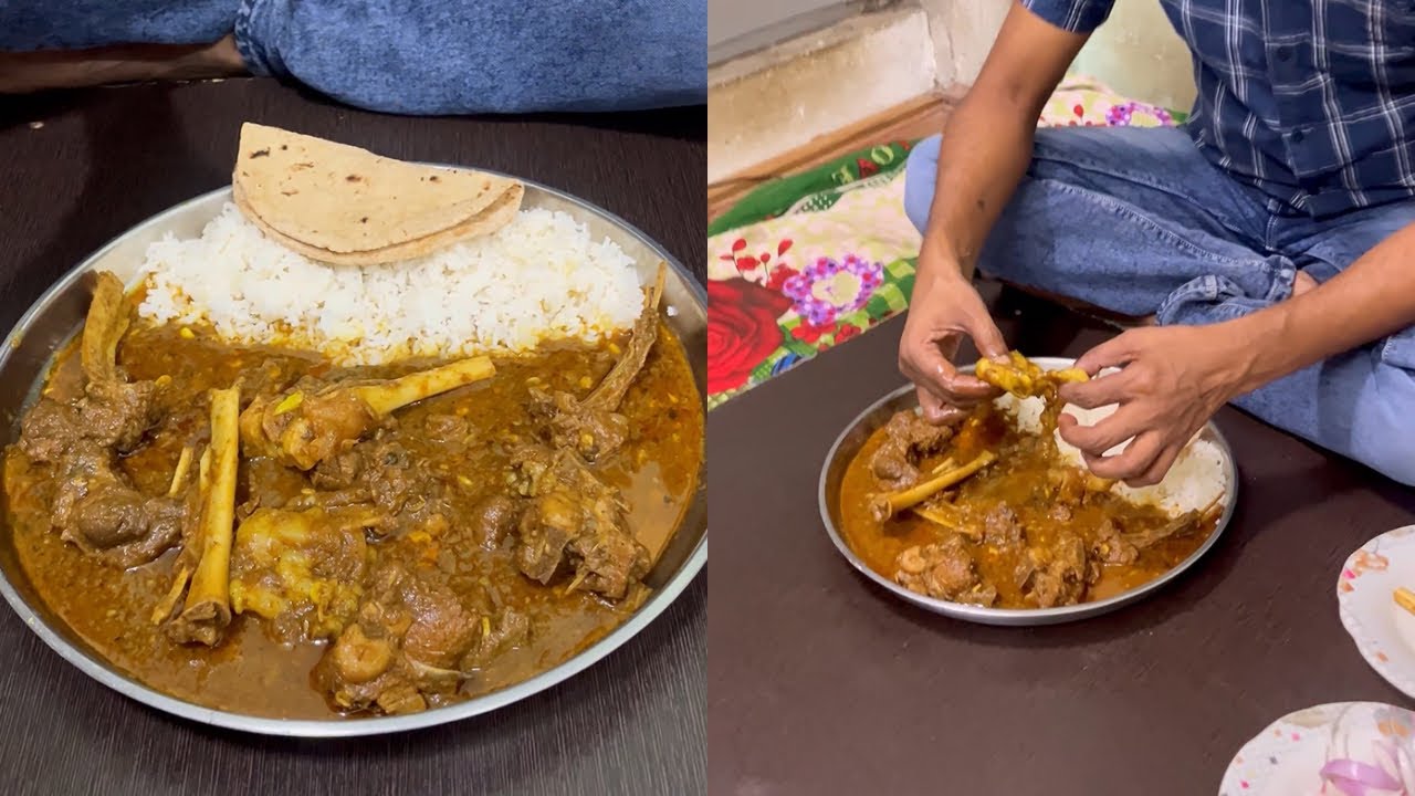 Spicy Mutton Curry | Roti | Rice Onion & Gree Chilli | 😀👌