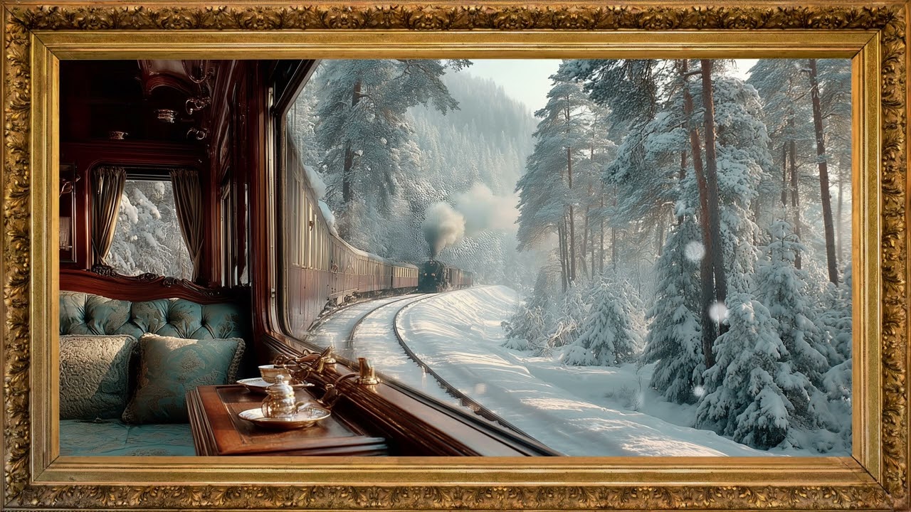 Vintage Train in Winter Forest ❄️ Live TV Moving Background | Frame tv art | Relaxing Music