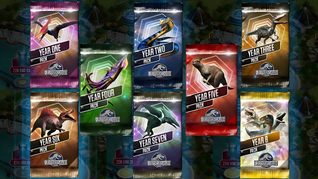 ALL JWTG ANNIVERSARY 1 TO 8 YEARS PACK OPENING!! Jurassic World The Game