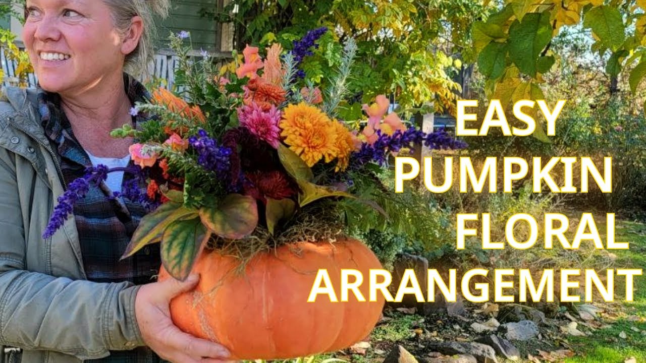 Easy Fall Pumpkin Floral Arrangement |  Heirloom Pumpkins & Mums
