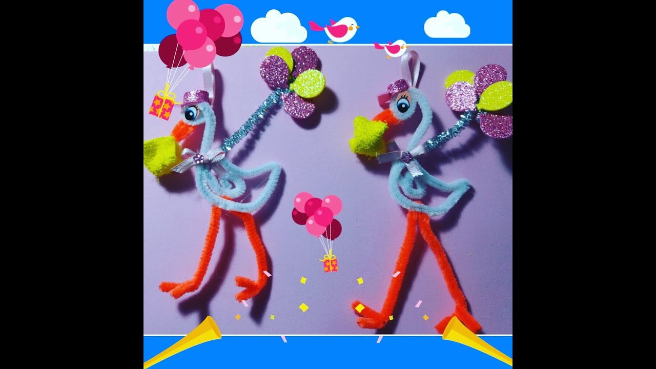 COMO HACER CORSAGE  CIGUEÑA HECHO DE  LIMPIAPIPAS