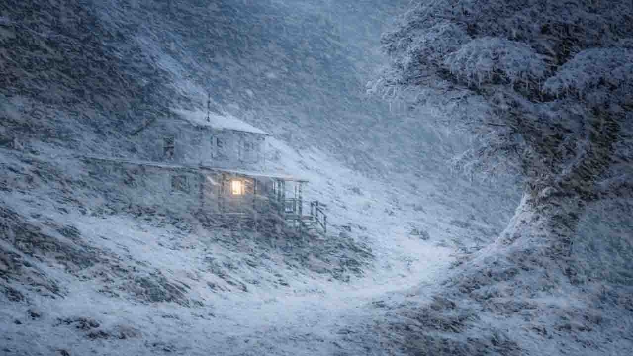 Snowstorm sounds help you sleep well & Winter snowstorm in a mountain cabin | helps you relax