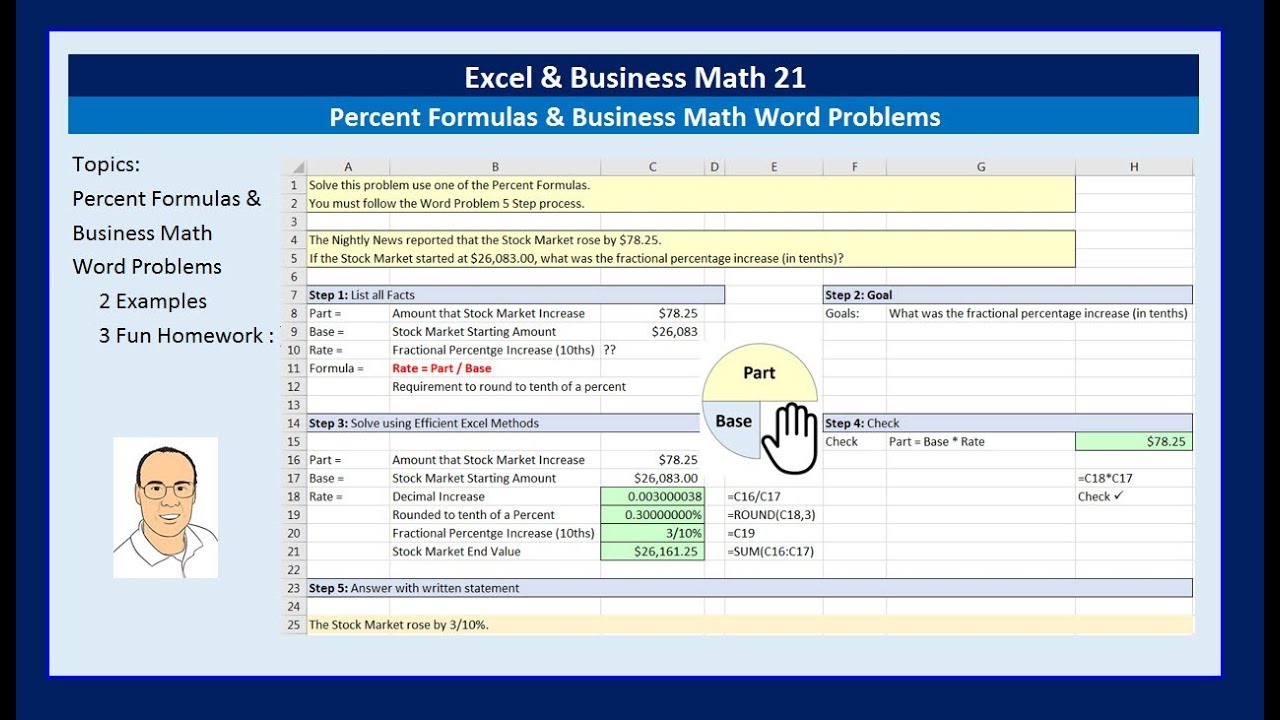 Excel & Business Math 21: Percent Formulas & Business Math Word Problems