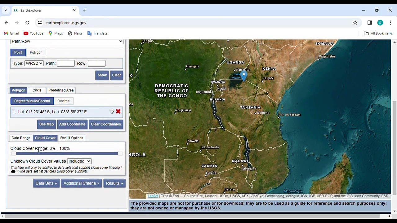 Landsat image download USGS Earth Explorer using path and row