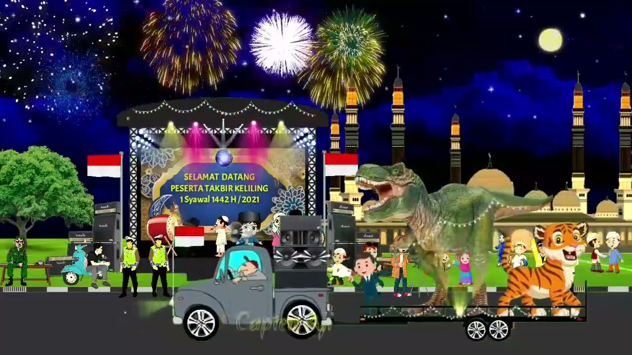 Wow!! Dinosaurus ikut Takbir keliling idul Fitri 1442 H/2021